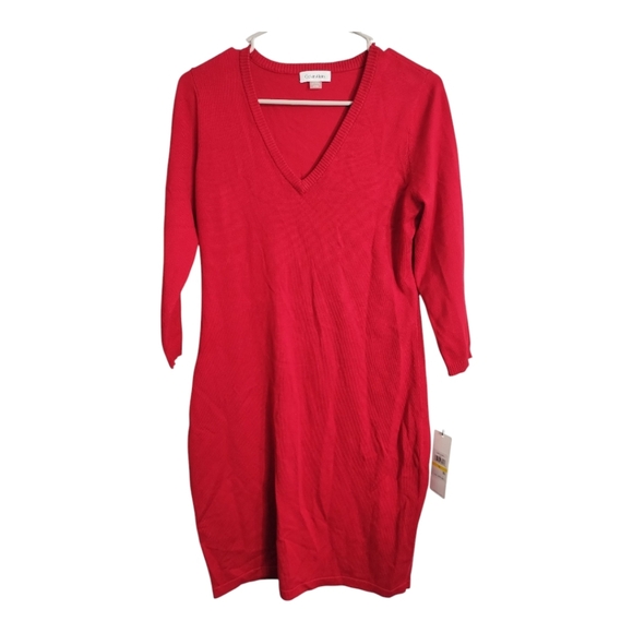 Calvin Klein V Neck Soft Preppy Holiday Festive Christmas Sweater Dress M - Picture 1 of 5